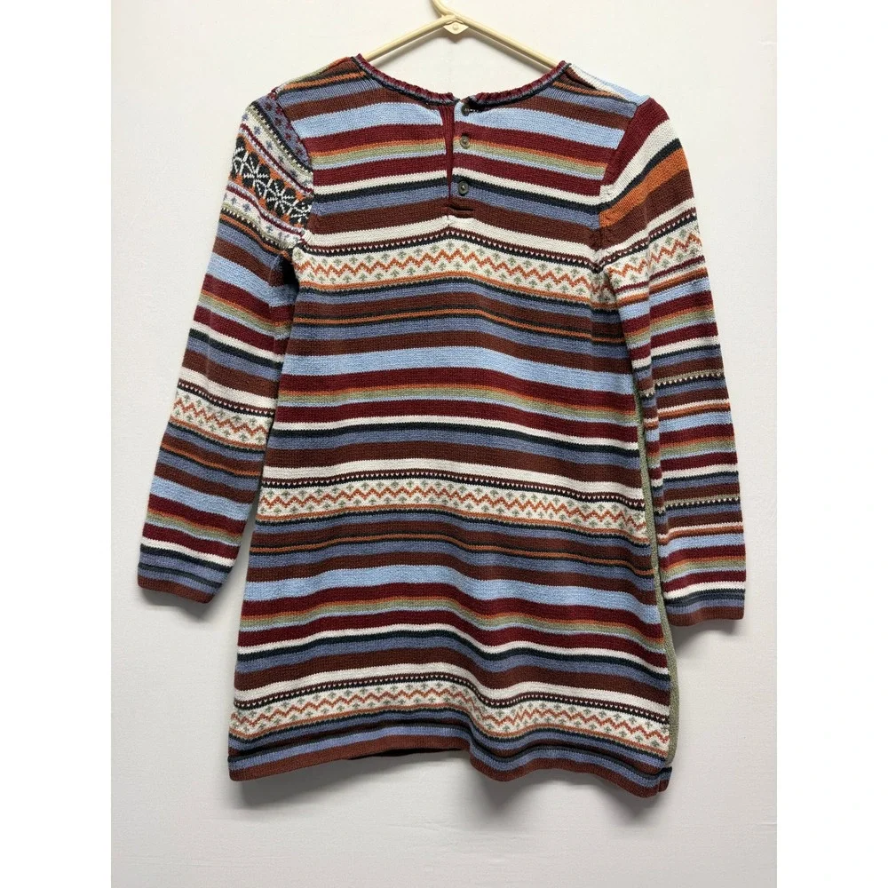 Hanna Andersson Kids Multi Color Fair Isle Patchwork Sweater Dress 140 Green Red